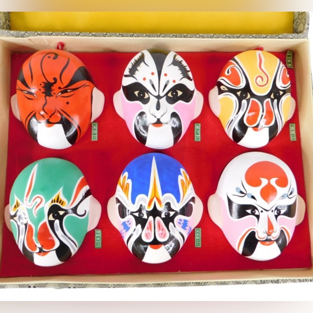Hand-Painted Chinese Opera Masks – Set of 6 Decorative Pieces box included